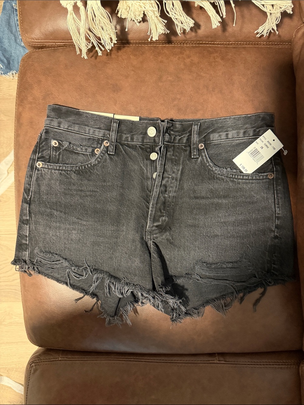 Agolde Black High-Rise Distressed Denim Shorts